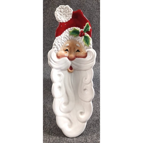 Fitz And Floyd Christmas Santa Server Snack Therapy 13" Holiday Tray Ceramic - Picture 1 of 11